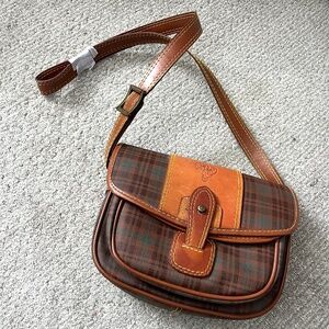 Vintage leather tartan crossbody saddle bag
